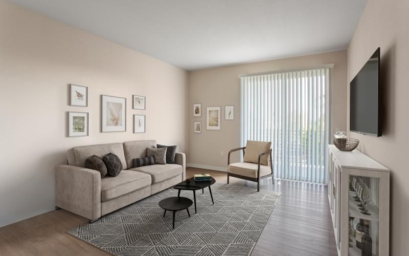 a living room with a couch and a table