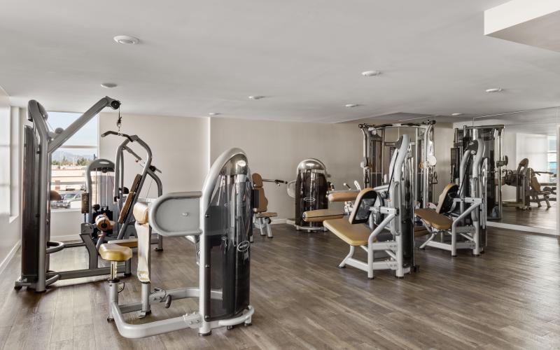 a gym with exercise equipment